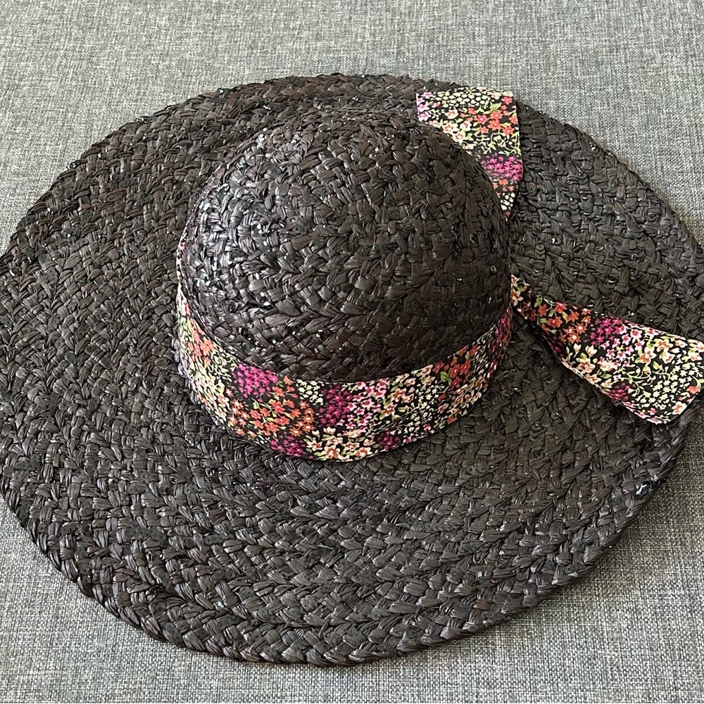 Betsey Johnson Pink and Brown Hat with Floral Accents